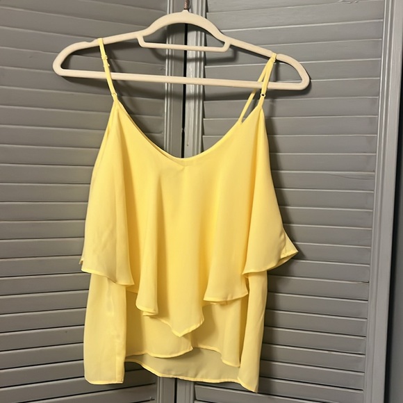 Design Lab Crepe Spaghetti Strap Cami, Ruffle Front & V-Back, Pale yellow, Sz S - Picture 2 of 13